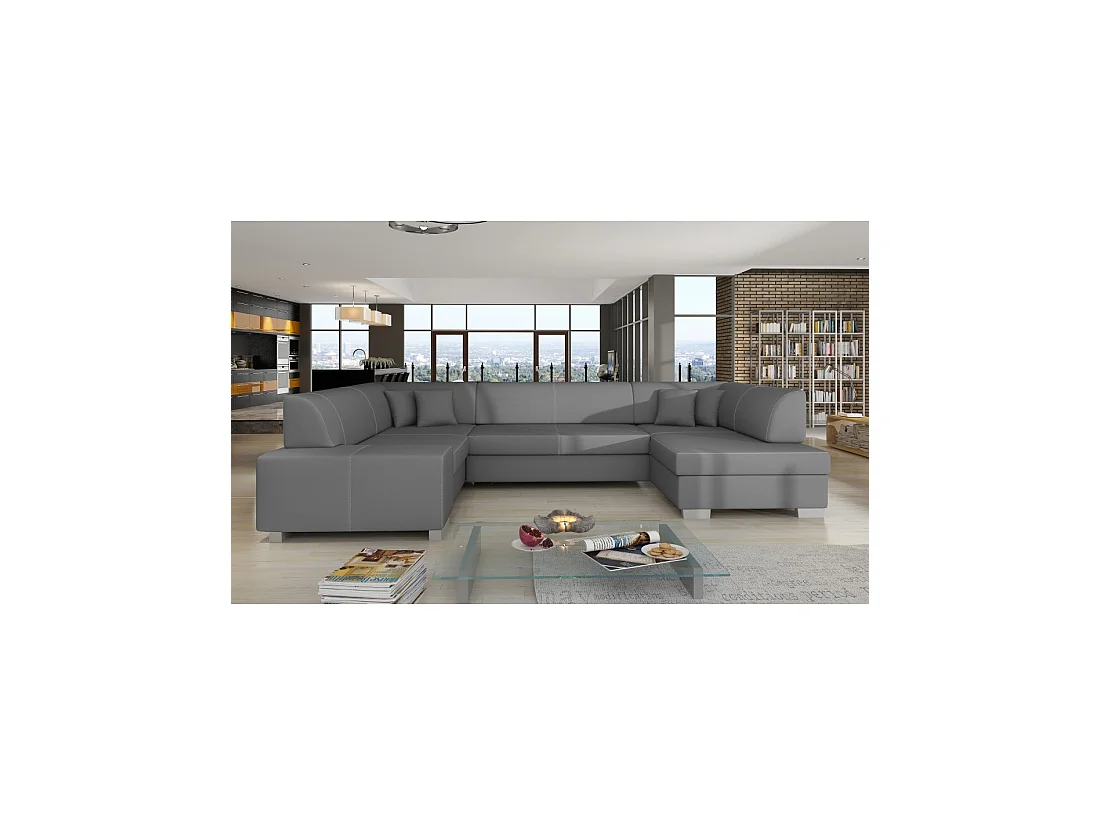 Canapé panoramique en U Gris convertible 6 places HAVANE avec couchage spacieux