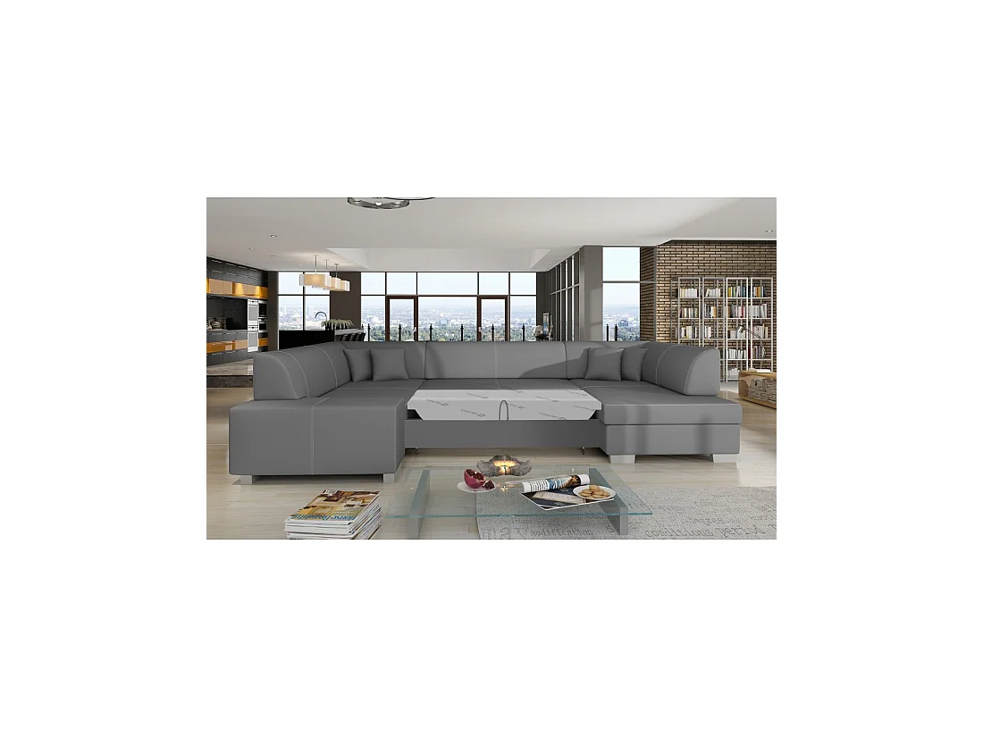 Canapé panoramique en U Gris convertible 6 places HAVANE avec couchage spacieux