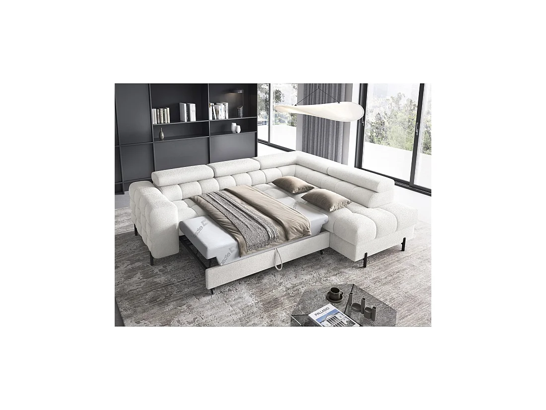 Canapé convertible Blanc alpin FERRUM 5 places angle droit avec couchage 276x93x200cm