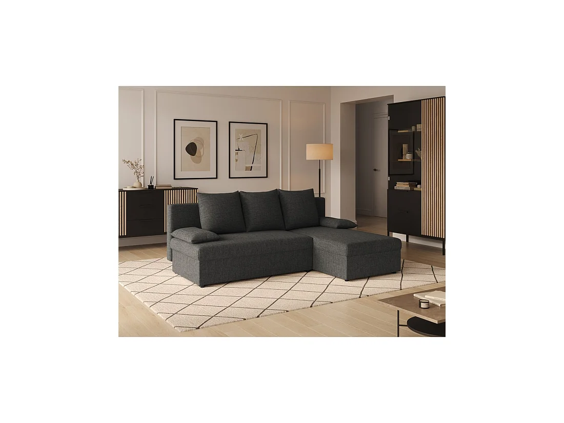 Canapé d'angle Gris foncé 3 places couchage 124x201cm 206x90x146cm GINA