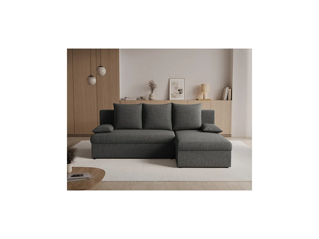 Canapé d'angle Gris foncé 3 places couchage 124x201cm 206x90x146cm GINA