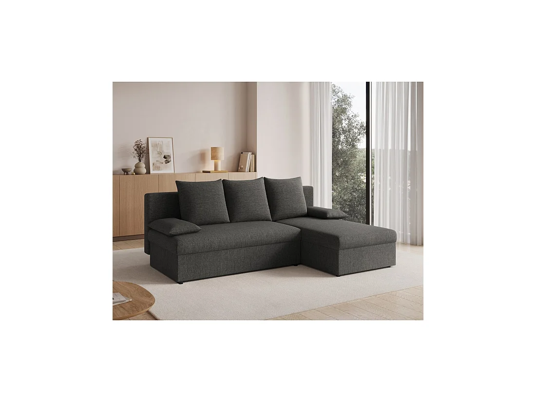 Canapé d'angle Gris foncé 3 places couchage 124x201cm 206x90x146cm GINA