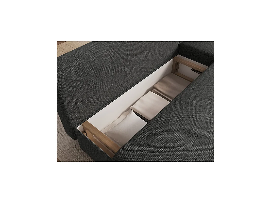 Canapé d'angle Gris foncé 3 places couchage 124x201cm 206x90x146cm GINA