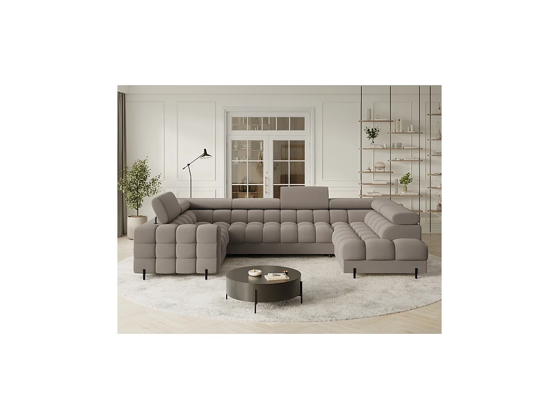 Canapé panoramique convertible FACTORY 3 places beige – angle droit avec coffre – version 4