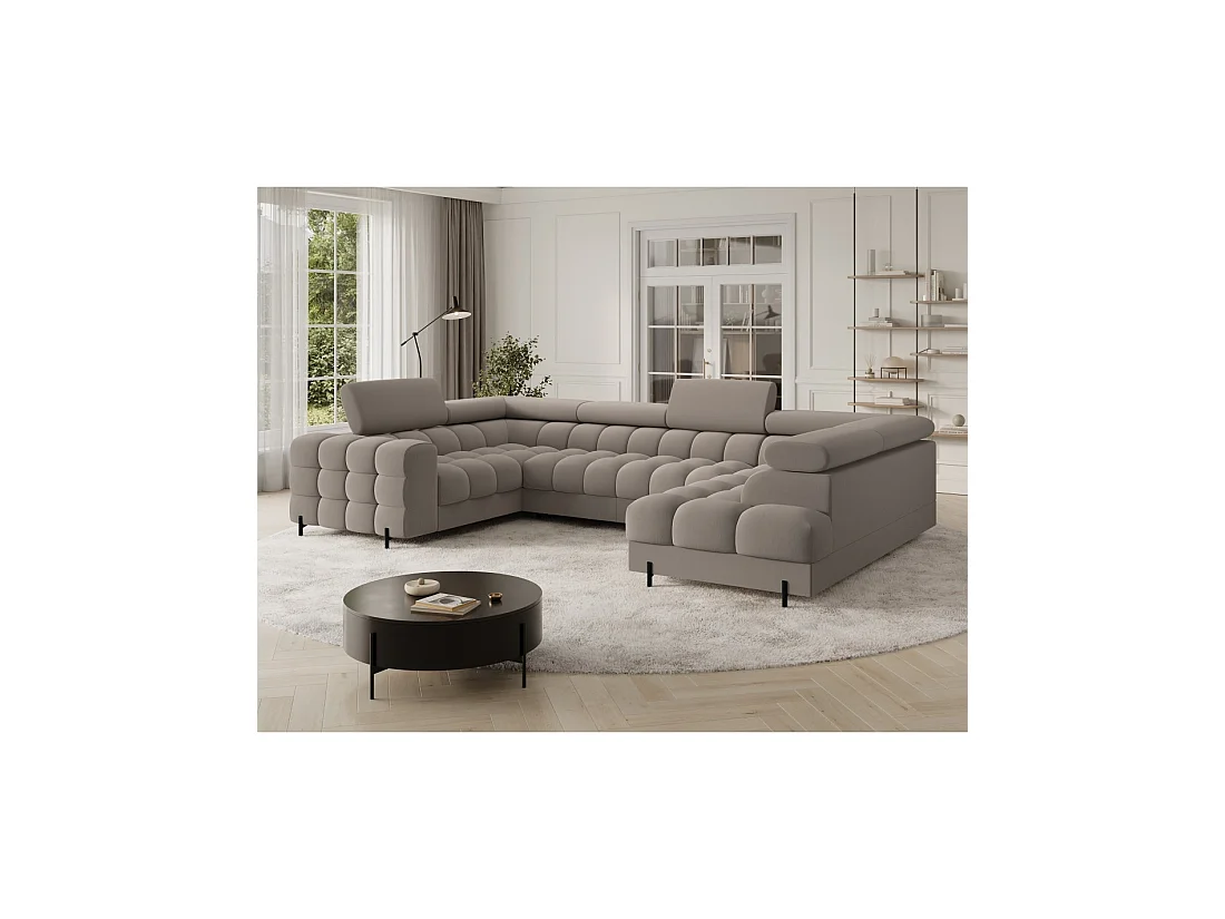 Canapé panoramique convertible FACTORY 3 places beige – angle droit avec coffre – version 4