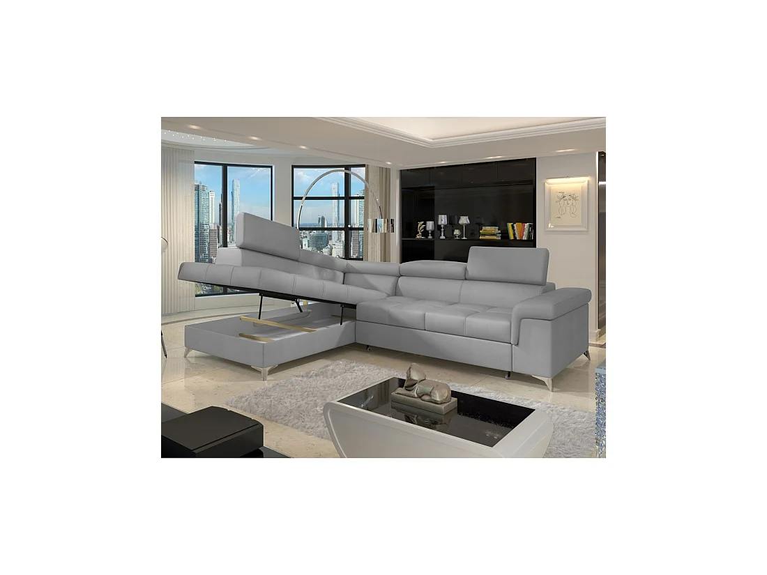 Sofá esquinero convertible PALAZZO 4 plazas gris claro – ángulo izquierdo con 1 cojín