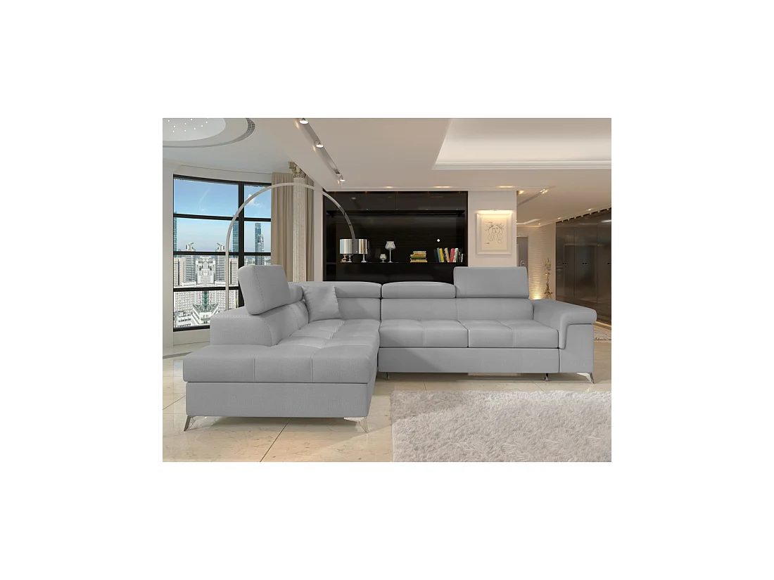 Sofá esquinero convertible PALAZZO 4 plazas gris claro – ángulo izquierdo con 1 cojín