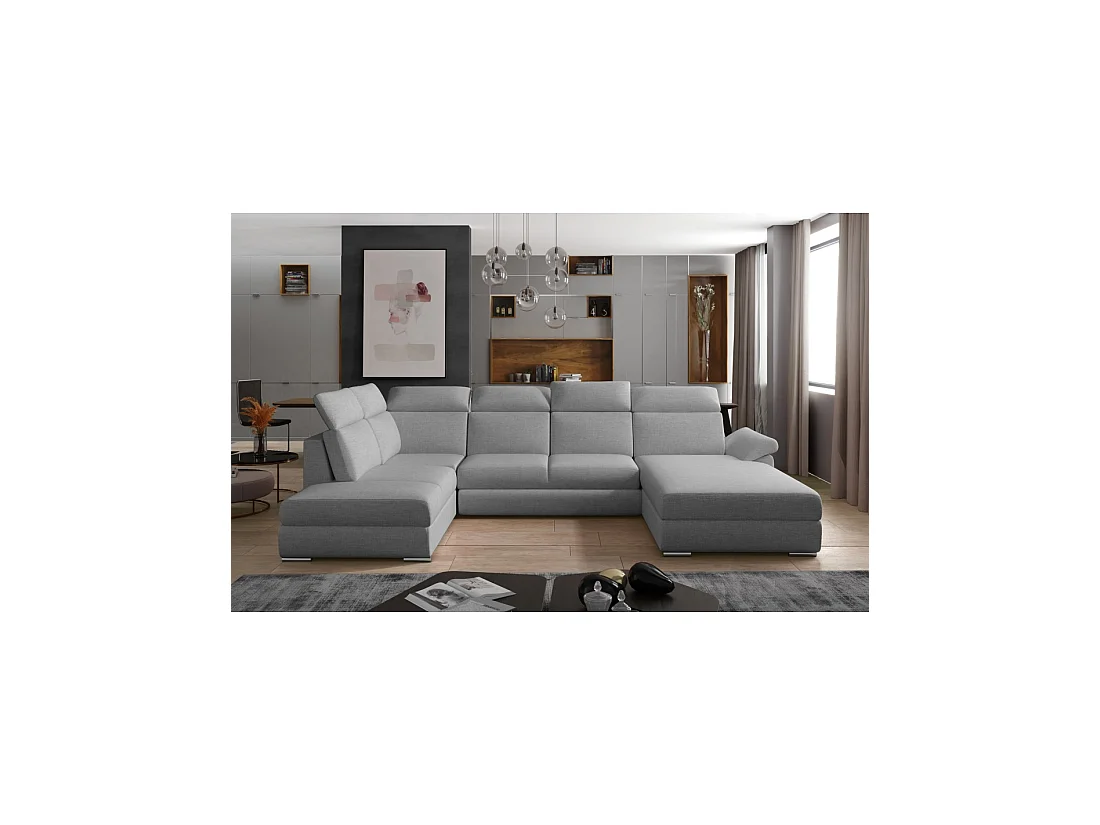 Canapé panoramique convertible MAJESTA 5 places gris chiné – angle droit