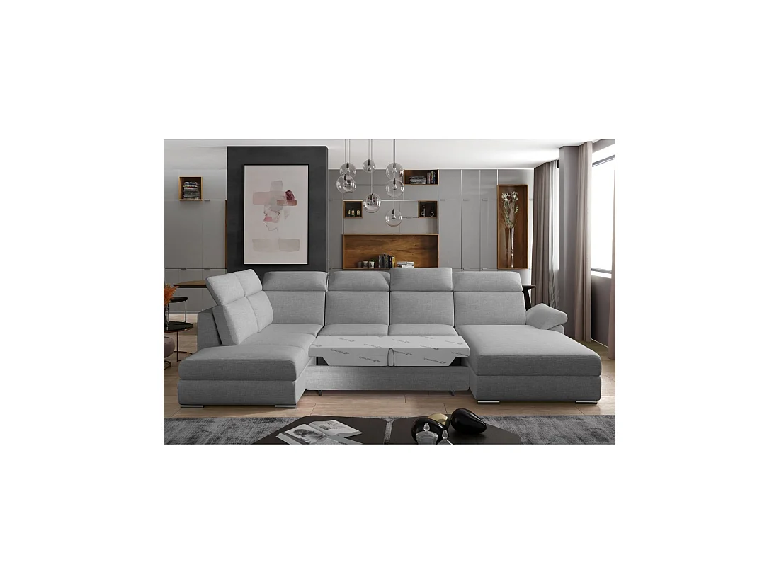 Canapé panoramique convertible MAJESTA 5 places gris chiné – angle droit