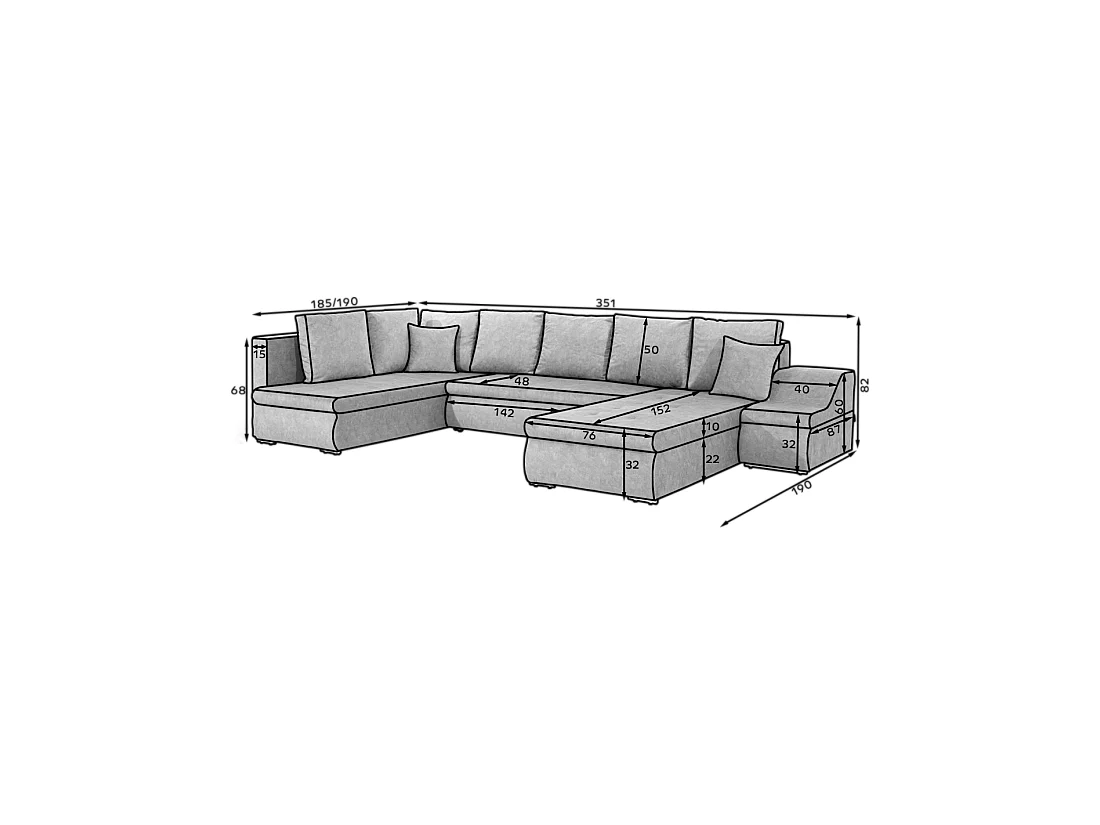 Canapé panoramique GYOVANI beige angle gauche convertible avec têtières