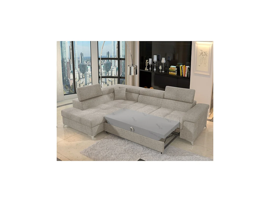 Canapé d'angle convertible PALAZZO 4 places beige – angle gauche avec coffre