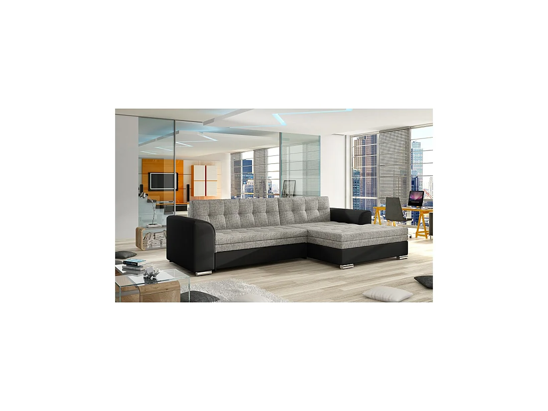 Canapé d'angle convertible CONFORTO 4 places gris et noir – angle droit