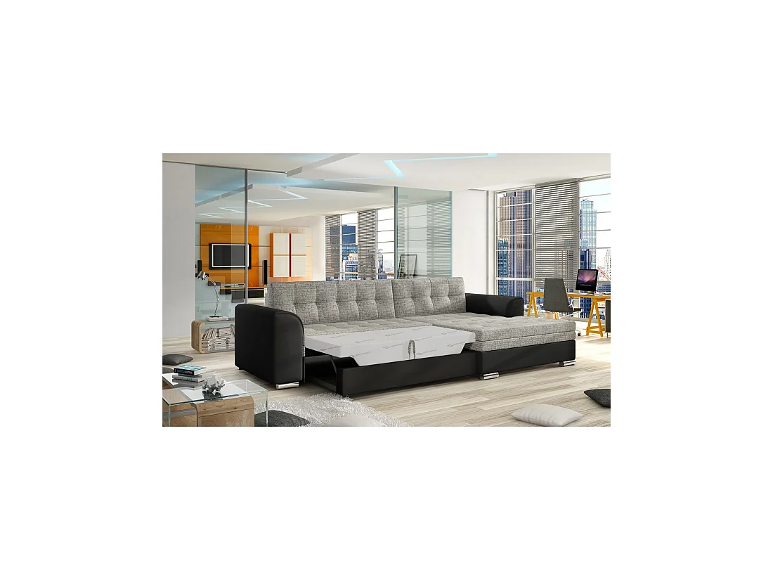 Canapé d'angle convertible CONFORTO 4 places gris et noir – angle droit