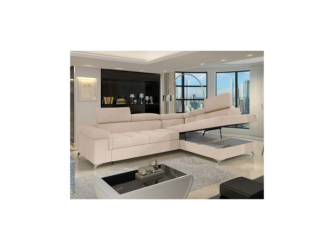 Sofá de esquina convertible PALAZZO 4 plazas beige – ángulo derecho con cofre