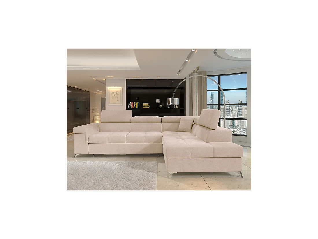 Sofá de esquina convertible PALAZZO 4 plazas beige – ángulo derecho con cofre