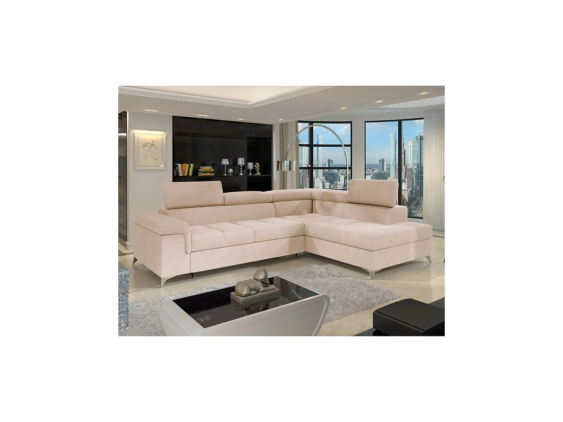Sofá de esquina convertible PALAZZO 4 plazas beige – ángulo derecho con cofre