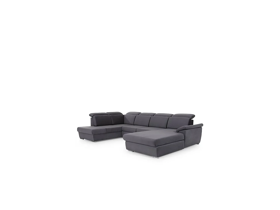 Sofá panorámico convertible MAJESTA 5 plazas gris – ángulo derecho con baúl – versión 2