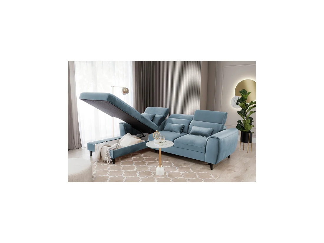Canapé d'angle convertible bleu angle gauche 4 places FABLE