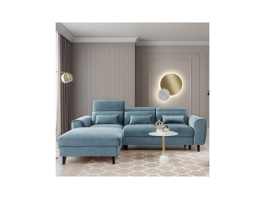 Canapé d'angle convertible bleu angle gauche 4 places FABLE