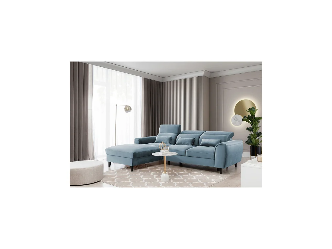 Canapé d'angle convertible bleu angle gauche 4 places FABLE