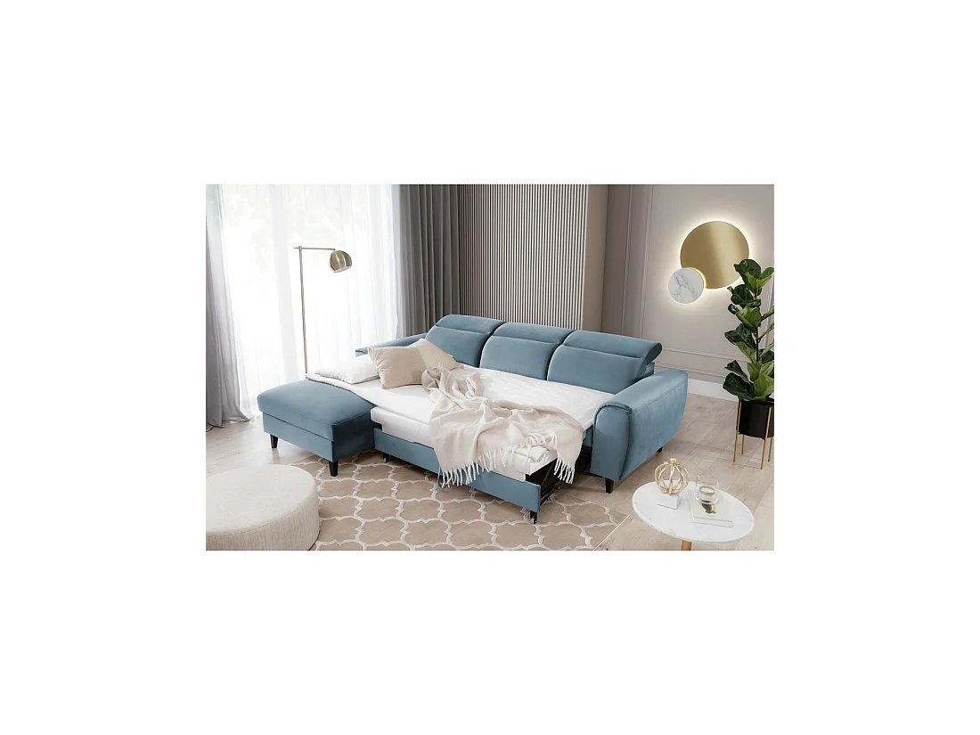 Canapé d'angle convertible bleu angle gauche 4 places FABLE