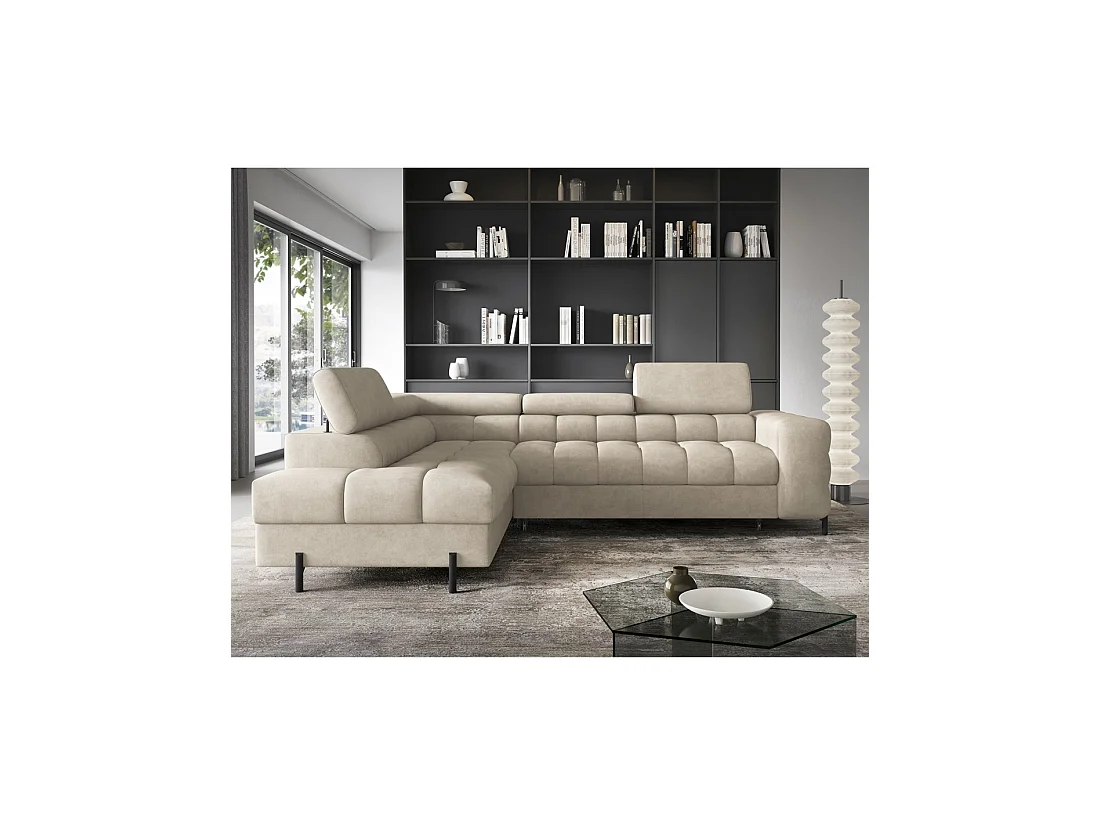Canapé FERRUM Beige convertible 5 places angle gauche rangement intégré 276x93x200cm