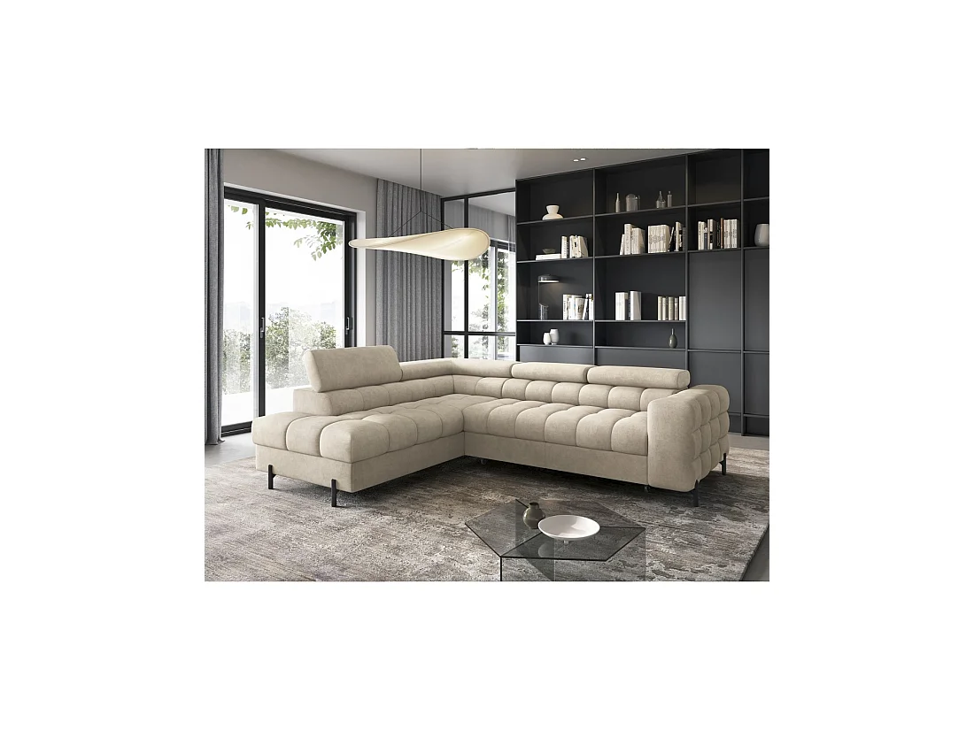 Canapé FERRUM Beige convertible 5 places angle gauche rangement intégré 276x93x200cm
