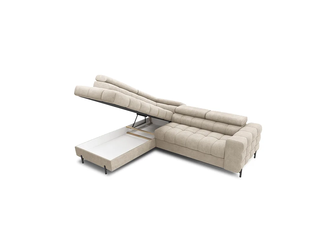 Canapé FERRUM Beige convertible 5 places angle gauche rangement intégré 276x93x200cm