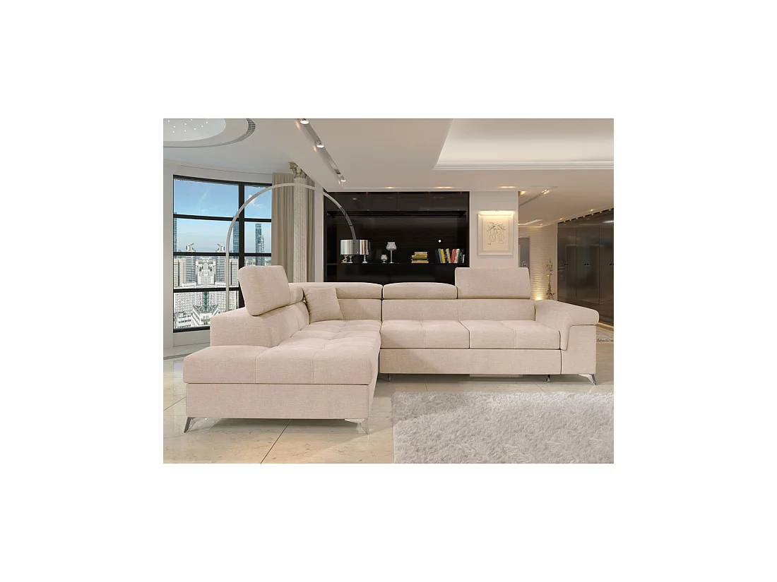 Sofá de esquina convertible PALAZZO 4 plazas beige – ángulo izquierdo con baúl