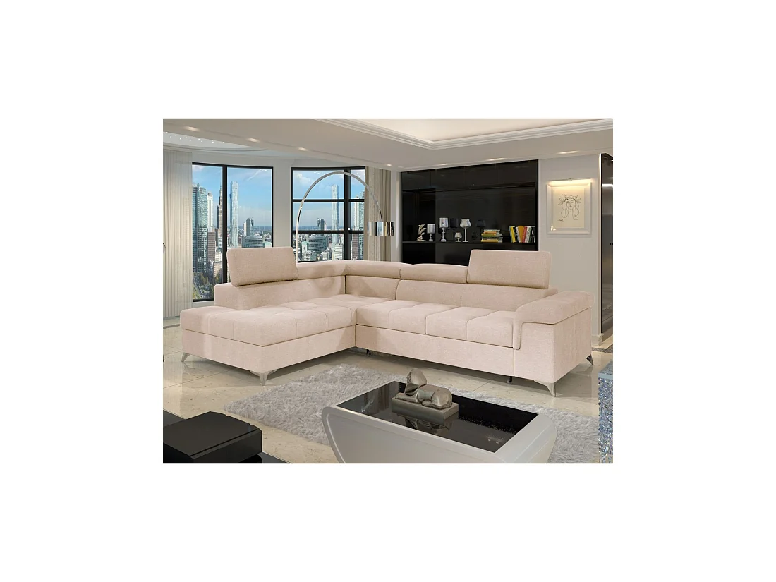 Sofá de esquina convertible PALAZZO 4 plazas beige – ángulo izquierdo con baúl