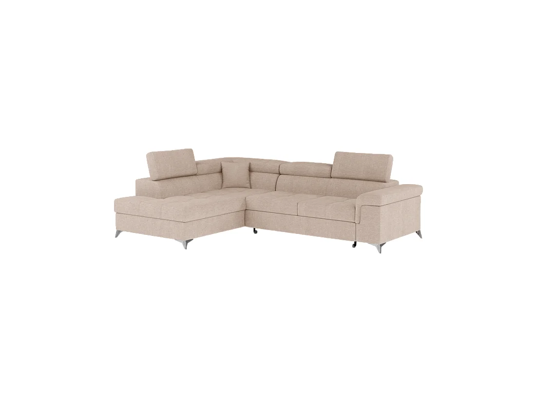 Sofá de esquina convertible PALAZZO 4 plazas beige – ángulo izquierdo con baúl