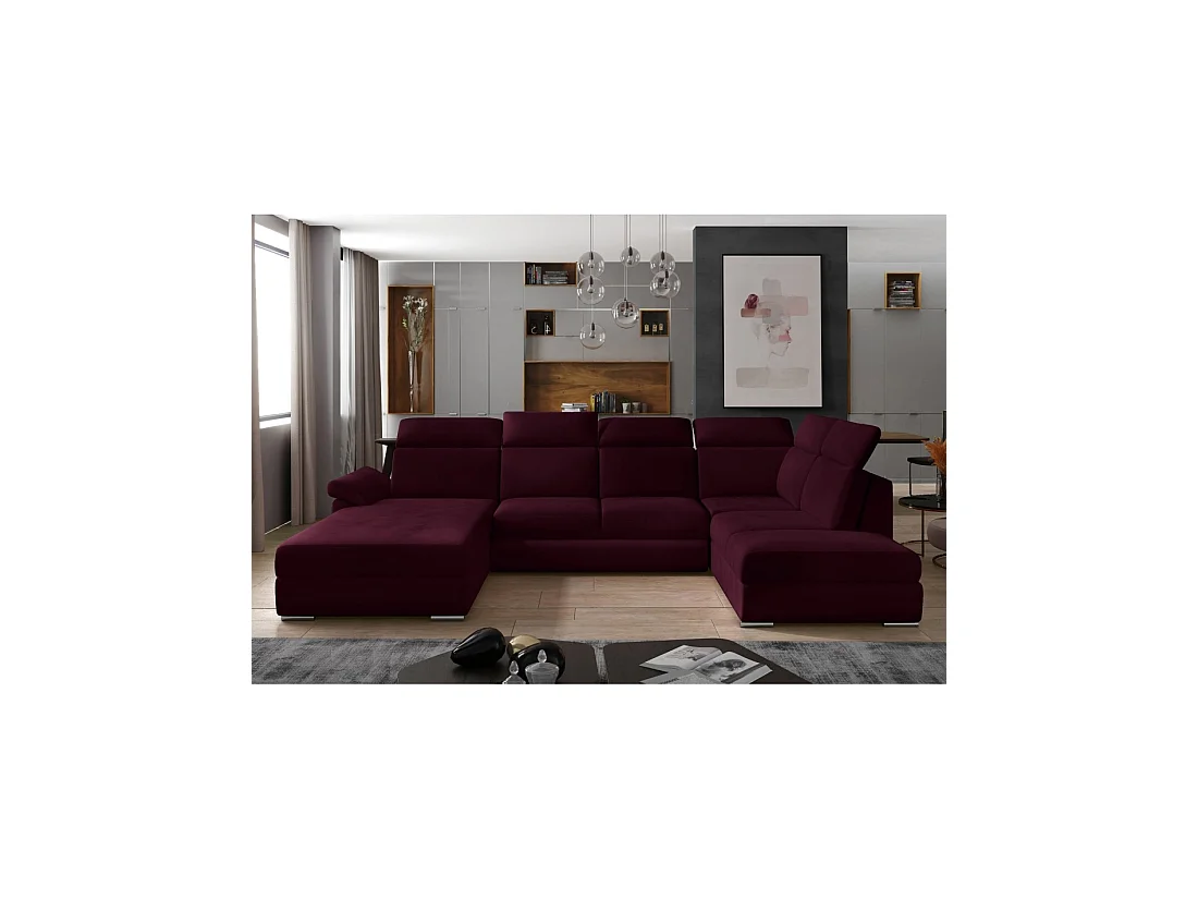 Canapé panoramique convertible MAJESTA 5 places rose foncé – angle droit avec coffre