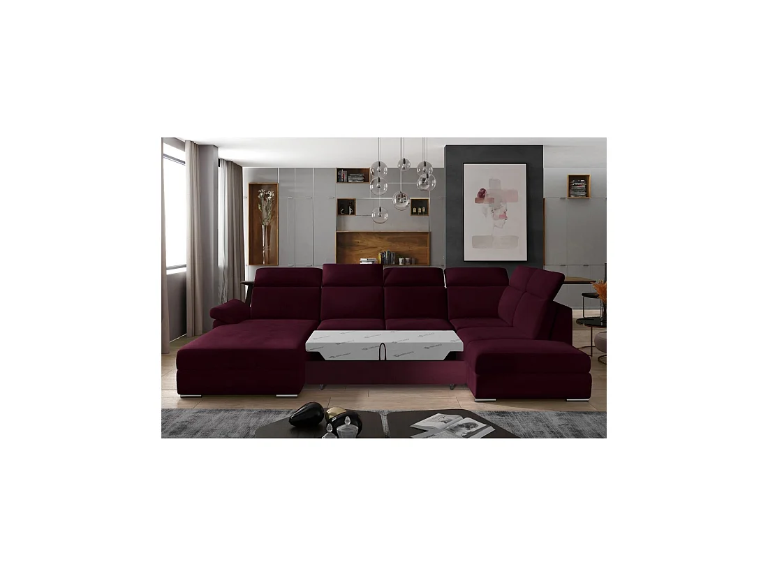 Canapé panoramique convertible MAJESTA 5 places rose foncé – angle droit avec coffre