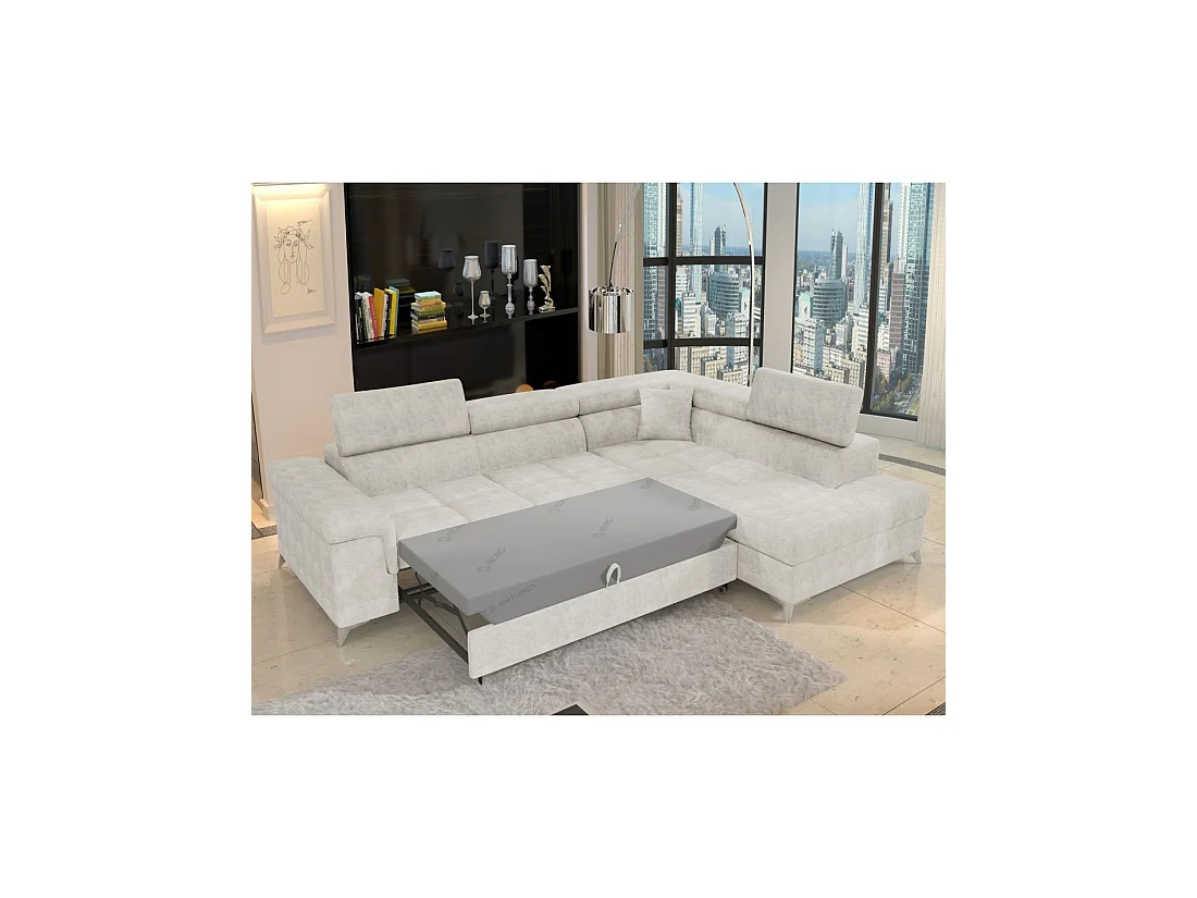 Canapé d'angle convertible PALAZZO 4 places beige – angle droit avec coffre