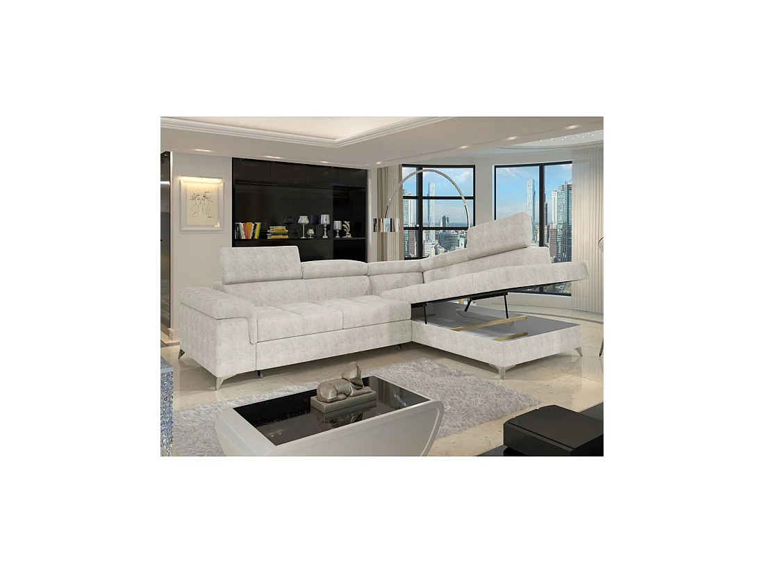 Canapé d'angle convertible PALAZZO 4 places beige – angle droit avec coffre