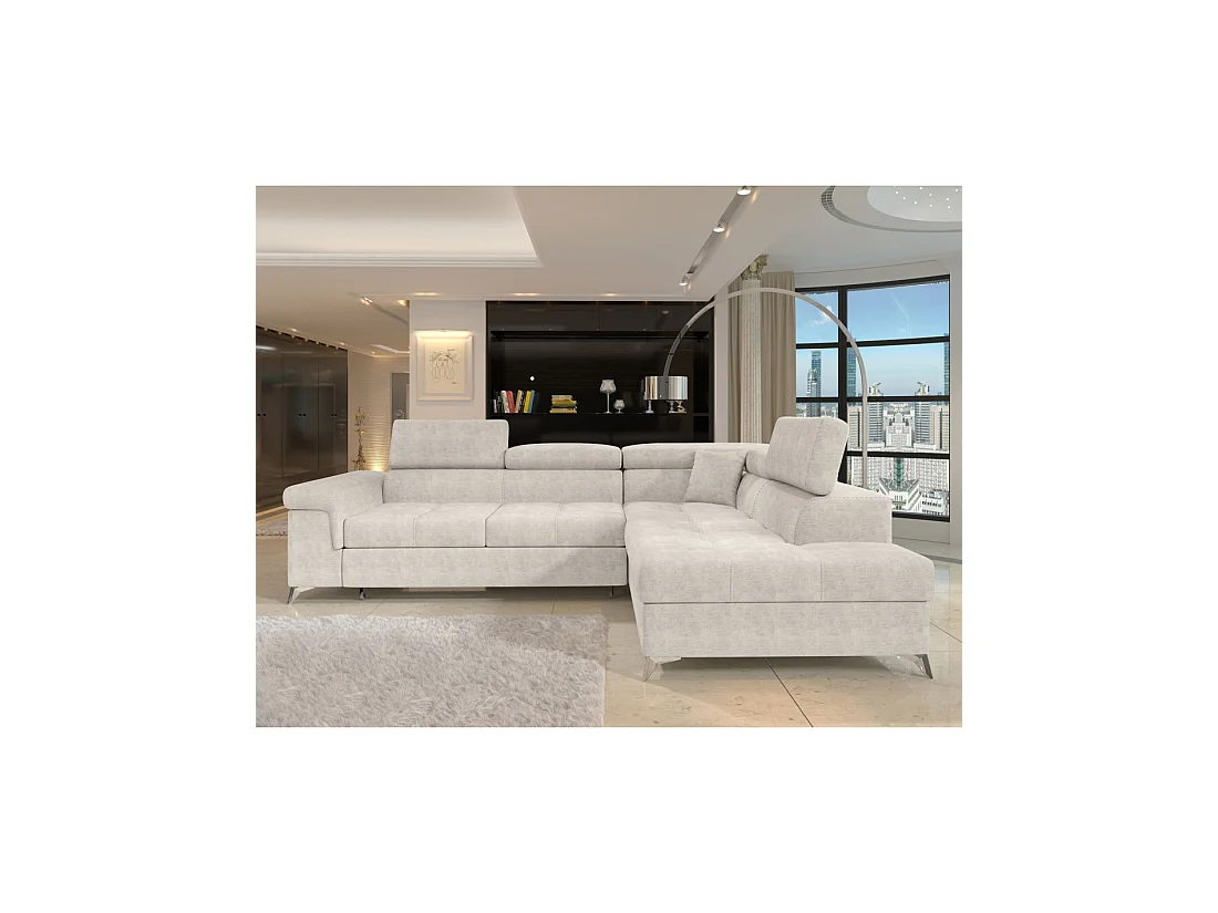 Canapé d'angle convertible PALAZZO 4 places beige – angle droit avec coffre
