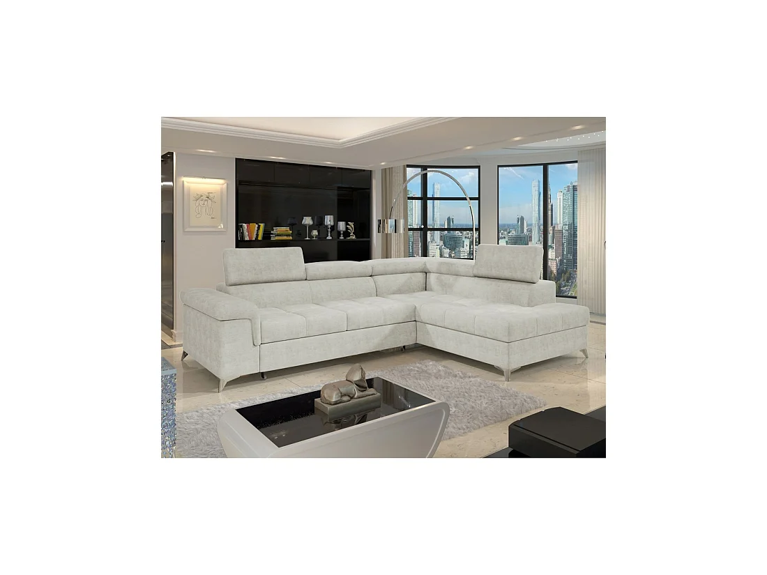 Canapé d'angle convertible PALAZZO 4 places beige – angle droit avec coffre