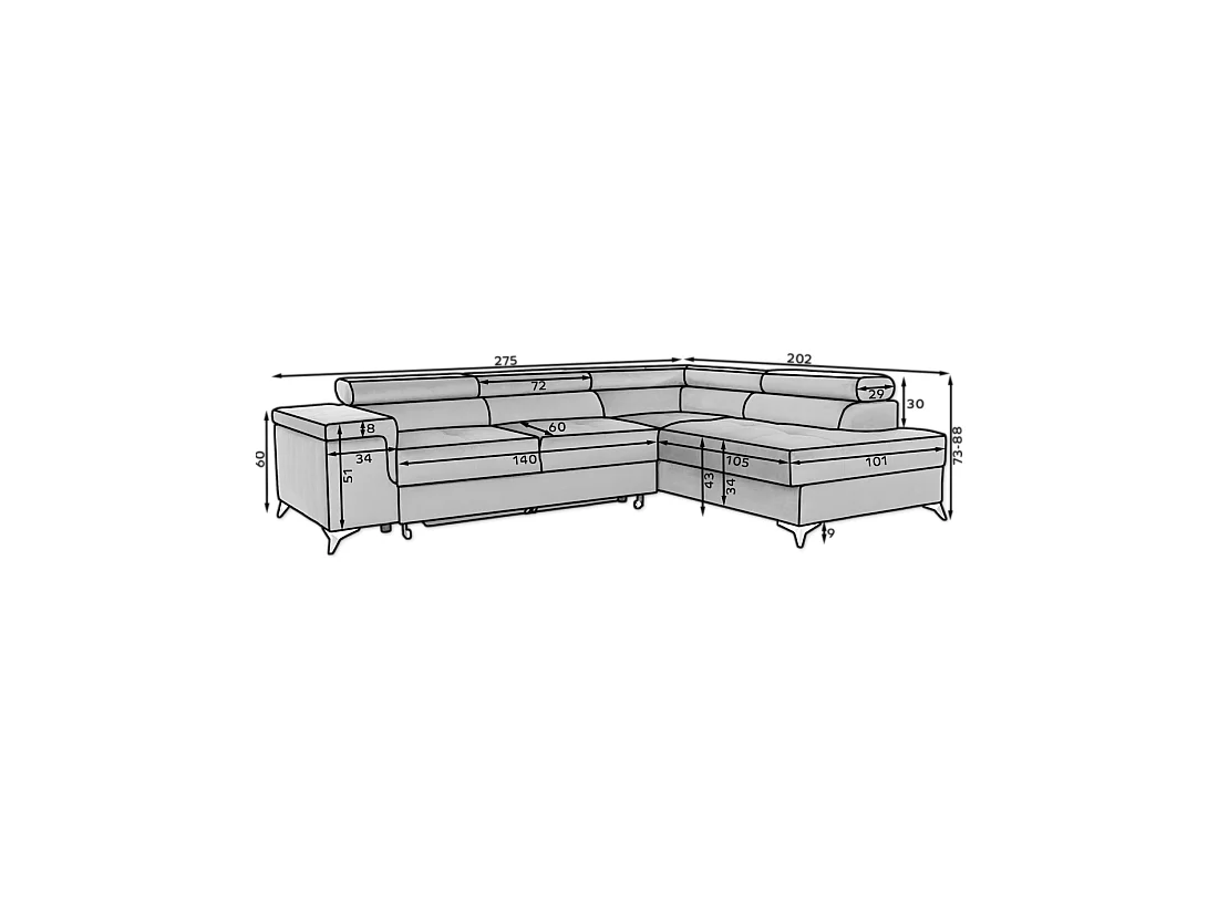 Canapé d'angle convertible PALAZZO 4 places beige – angle droit avec coffre