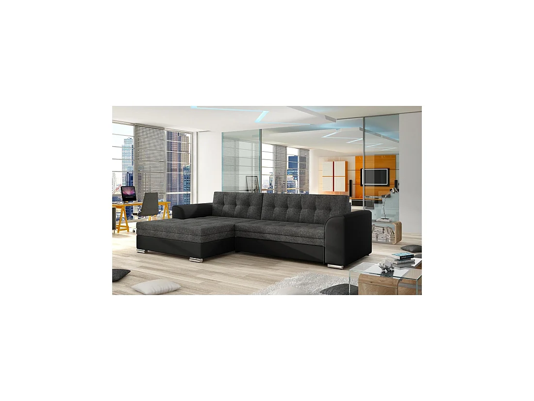 Canapé d'angle convertible CONFORTO 4 places gris foncé et noir – angle gauche