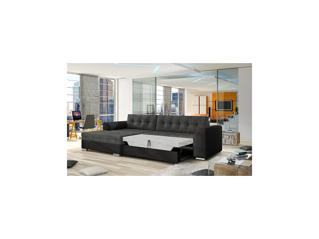 Canapé d'angle convertible CONFORTO 4 places gris foncé et noir – angle gauche