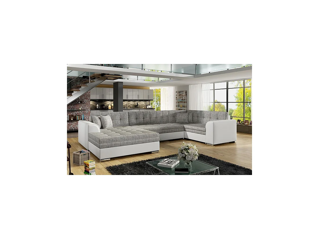Canapé panoramique convertible CALDERO 5 places gris – angle gauche