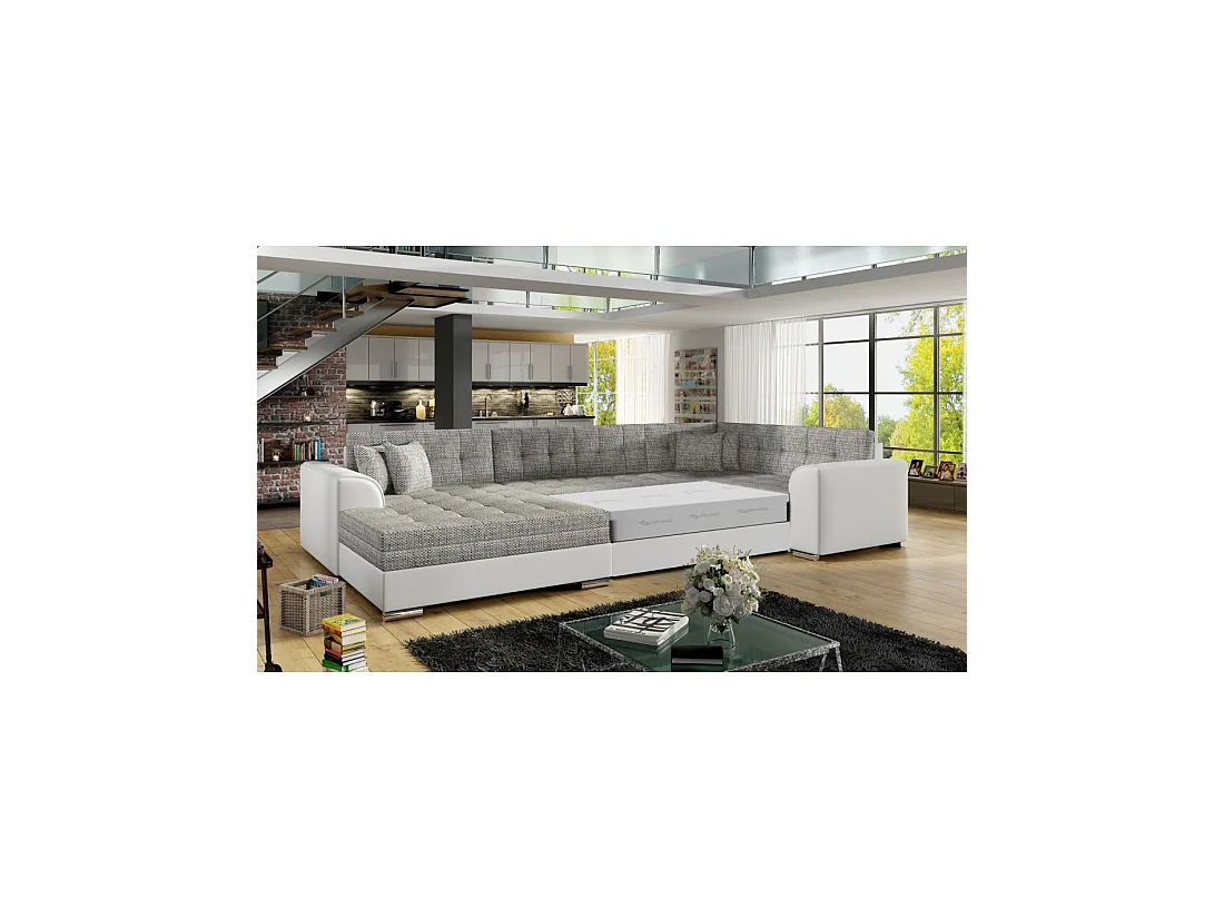 Canapé panoramique convertible CALDERO 5 places gris – angle gauche