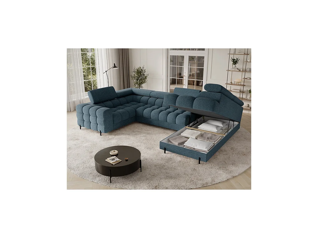 Hoekbank met slaapfunctie FACTORY 3-zits blauw - rechterhoek met opbergruimte