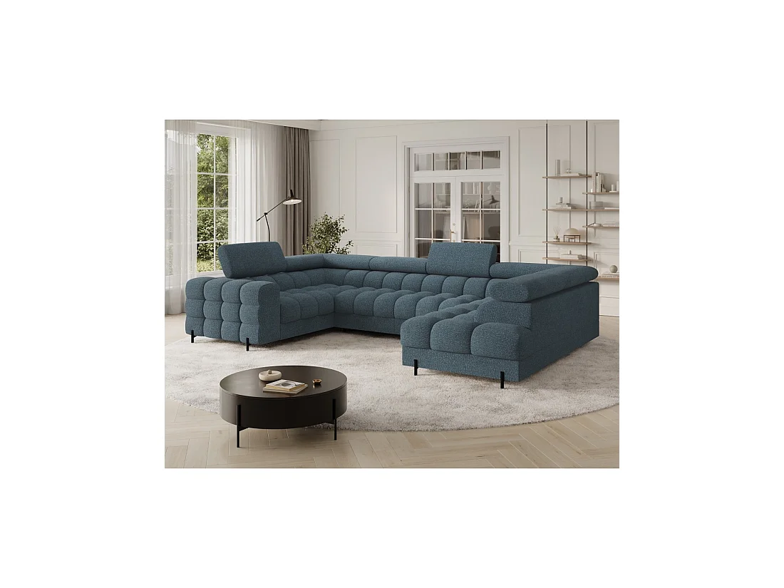 Hoekbank met slaapfunctie FACTORY 3-zits blauw - rechterhoek met opbergruimte
