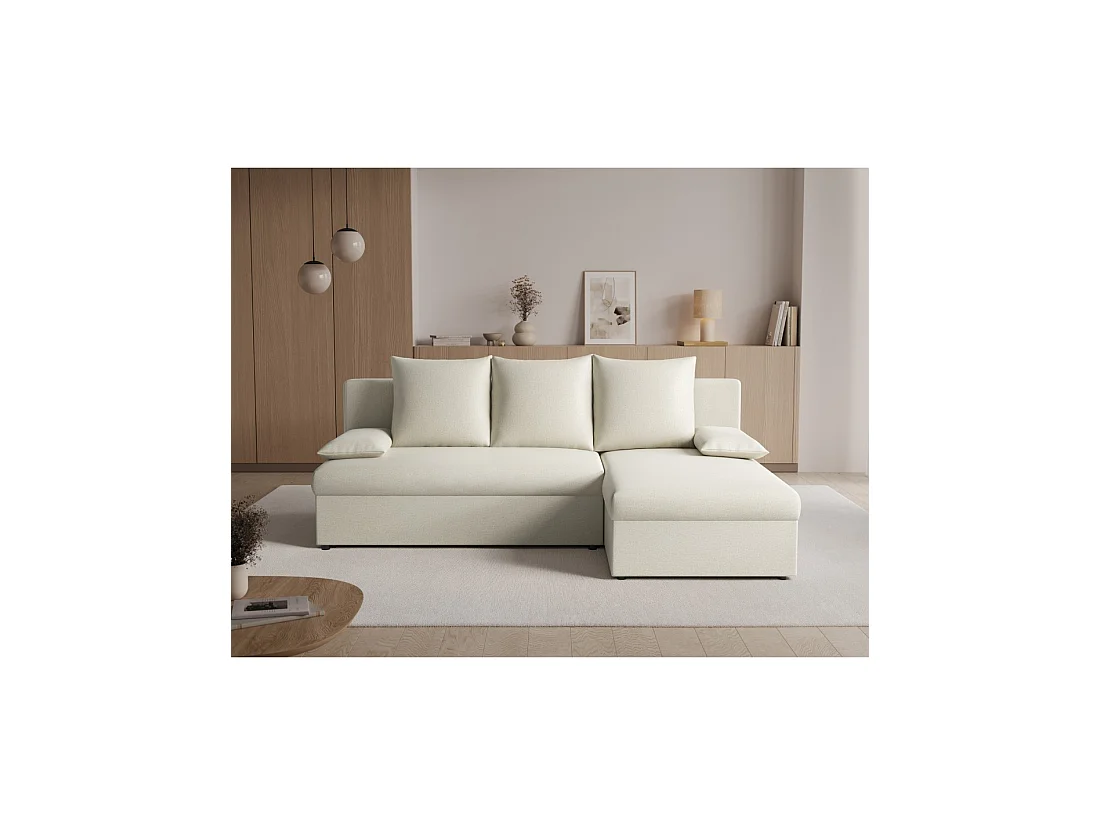 Canapé d'angle Beige 3 places convertible compact 206x90x146cm GINA