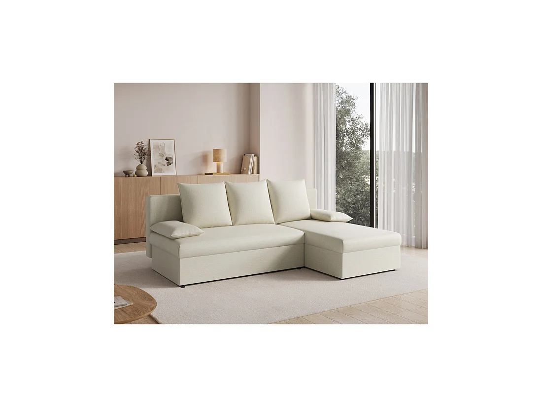 Canapé d'angle Beige 3 places convertible compact 206x90x146cm GINA