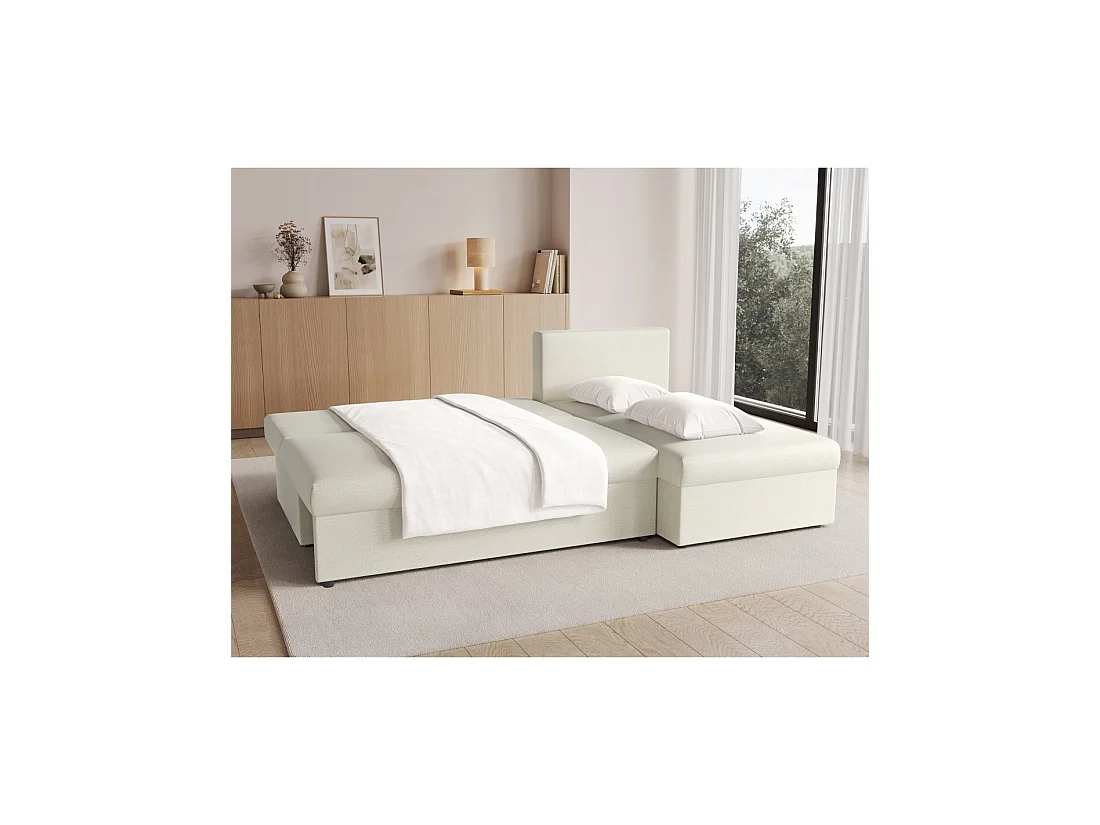 Canapé d'angle Beige 3 places convertible compact 206x90x146cm GINA