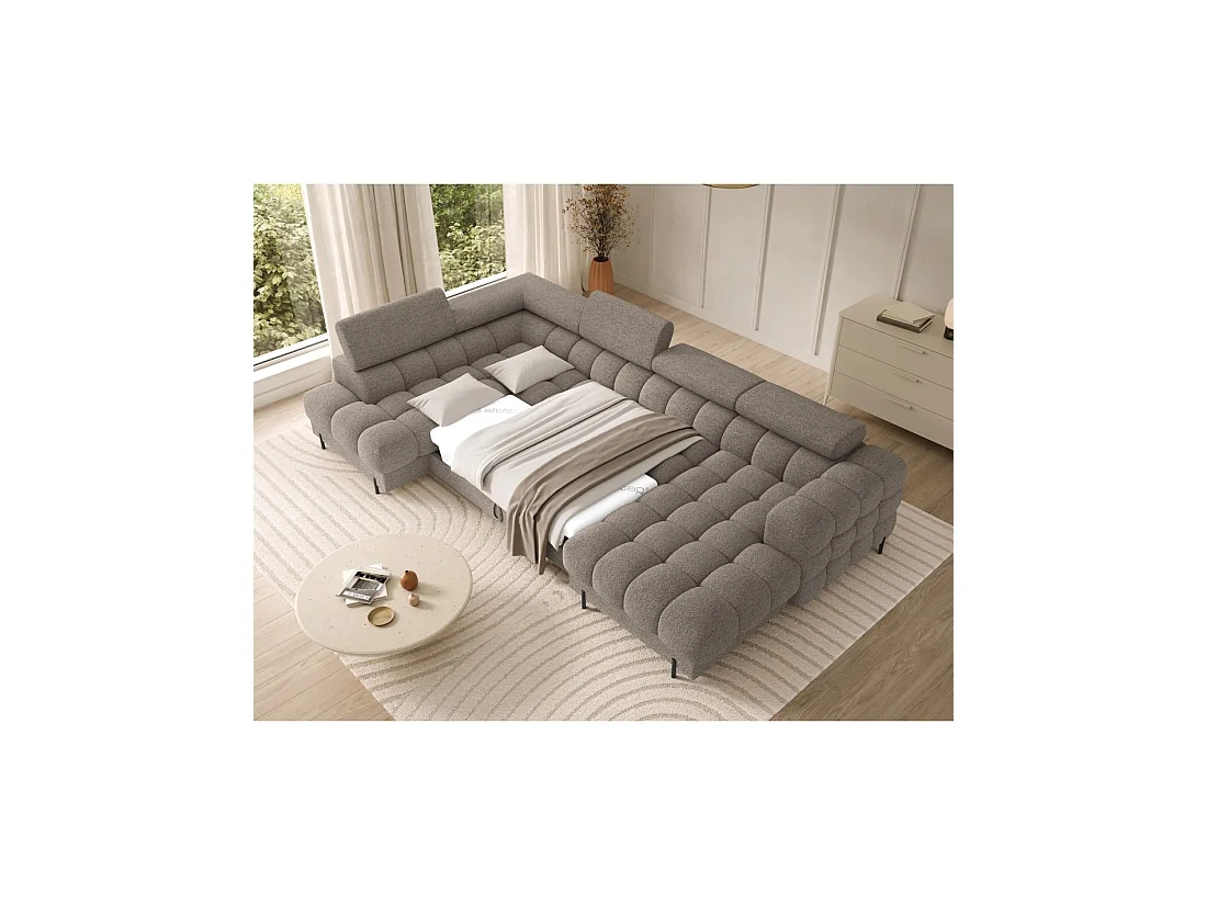 Canapé panoramique convertible Beige foncé angle gauche FERARIA 358x93x202cm
