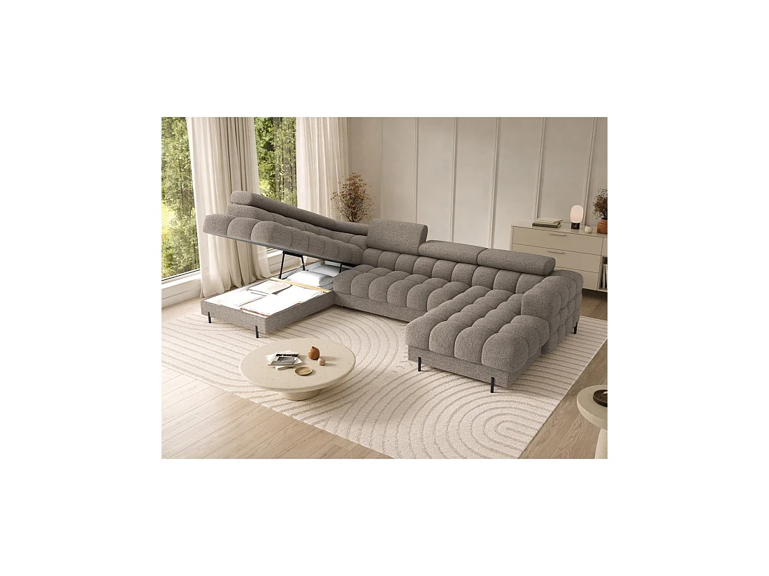 Canapé panoramique convertible Beige foncé angle gauche FERARIA 358x93x202cm
