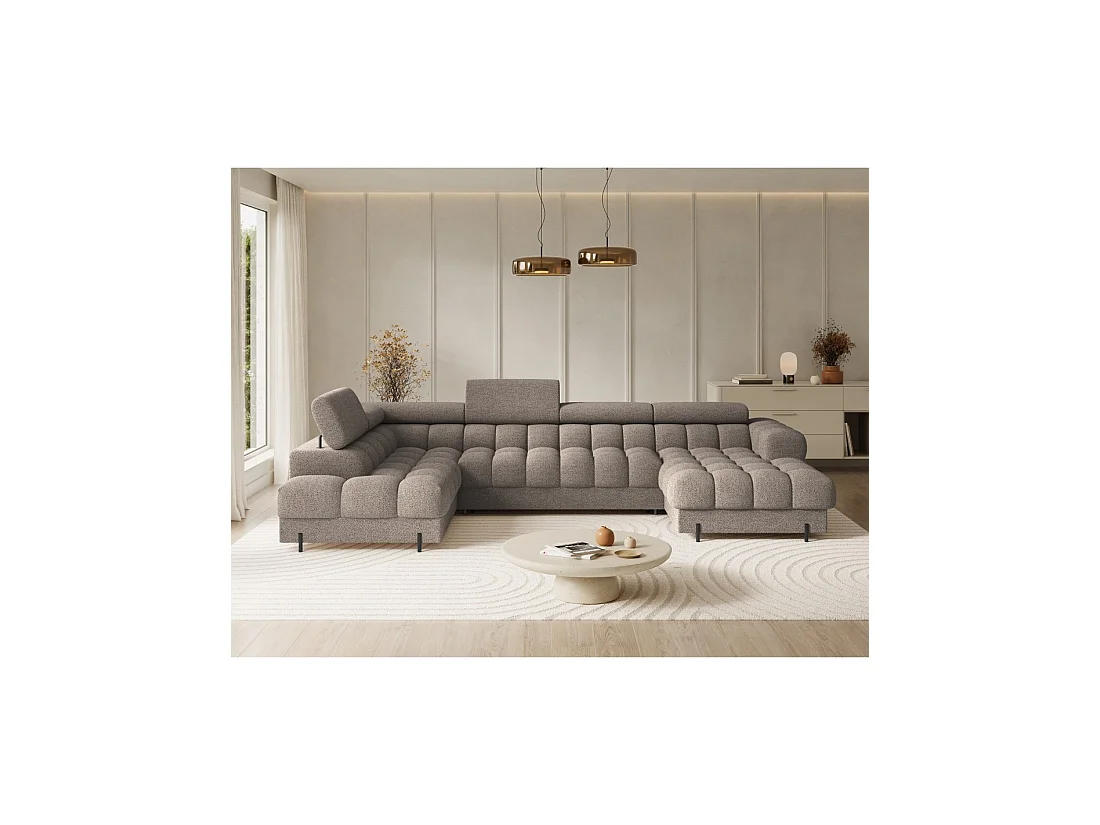 Canapé panoramique convertible Beige foncé angle gauche FERARIA 358x93x202cm